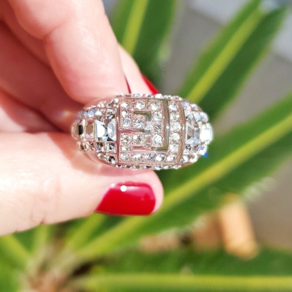 Balmain Lucite & Crystal Cocktail Ring